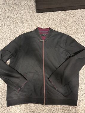 Ted Baker Men's Charcoal Bomber Jacket with Burgundy liner